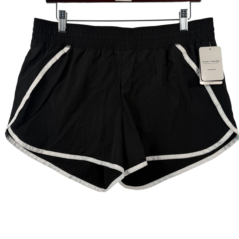C9 Champion Womens L Athletic Shorts Inner Brief Black White Duo Dry Zip Pocket